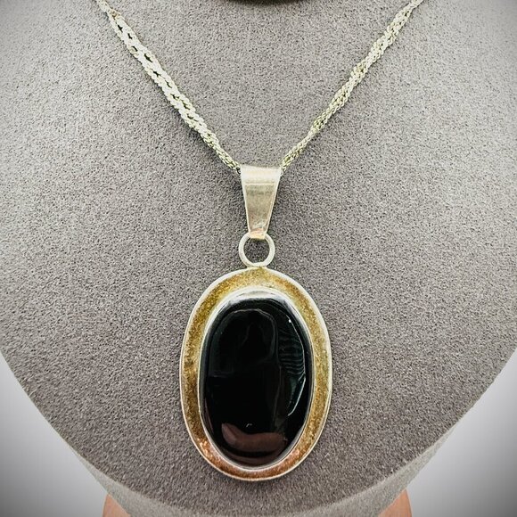 Jewelry - Taxco Mexico Sterling Black Onyx Pendant 2"